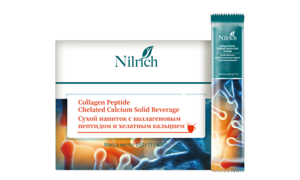 (Кол-во в коробке 45 шт) NILRICH порошковый напиток с костным коллагеновым пептидом и хелатным кальцием, 150г