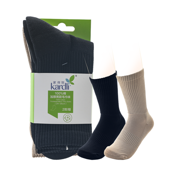 (Кол-во в коробке 100 шт)KARDLI Утеплённые полотенчатые носки из 100% хлопка / мужские / чёрный + хаки