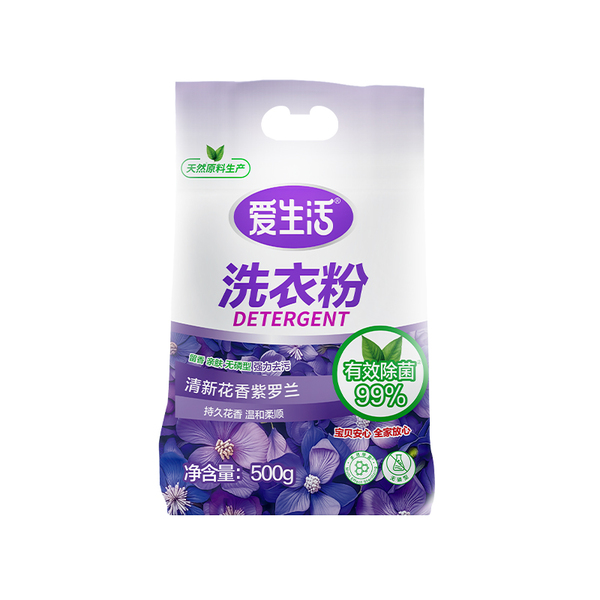 爱生活清新花香紫罗兰多效除菌无磷洗衣粉500g
